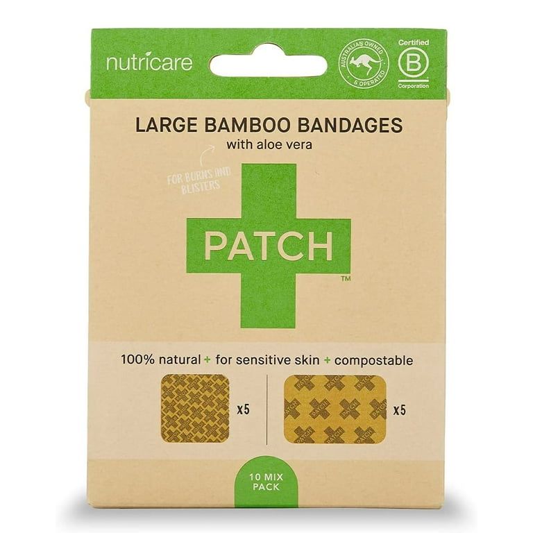 PATCH Large Square and Rectangle Bamboo Bandages, Aloe Vera, 10 ct