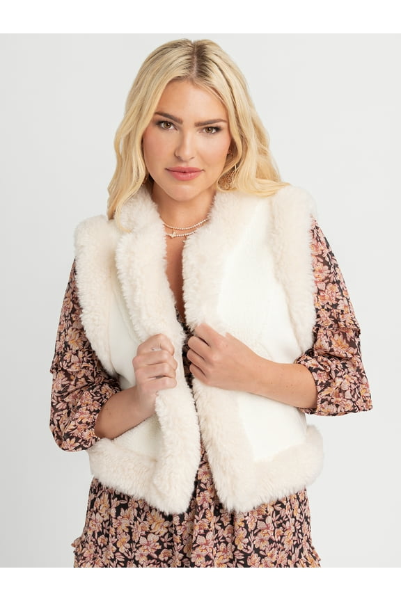 Women's Patchwork Faux Fur Vest, Sizes XS-XXL