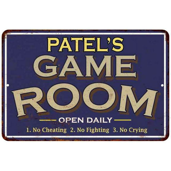 PATEL'S Blue Game Room Sign Metal 8 x 12 High Gloss Metal 208120002346