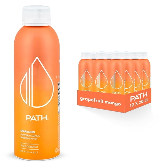 PATH Water Ultra-Purified Sparkling Grapefruit Mango Flavored Water, 20 fl oz, 12 Pack Aluminum Bottles