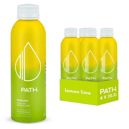 PATH Water Ultra-Purified Sparkling Lemon Lime Flavored Water, 20 fl oz, 4 pack Aluminum Bottles