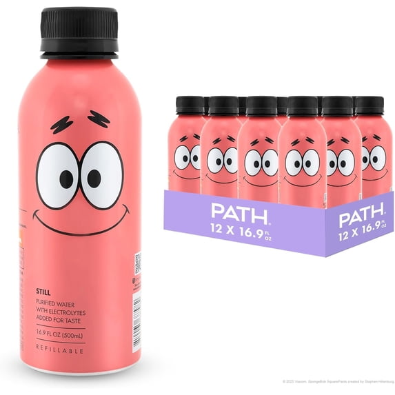 PATH Water Ultra-Purified Still Water, 16.9 fl oz, 12 Pack Aluminum Bottles, Limited Edition Patrick Star