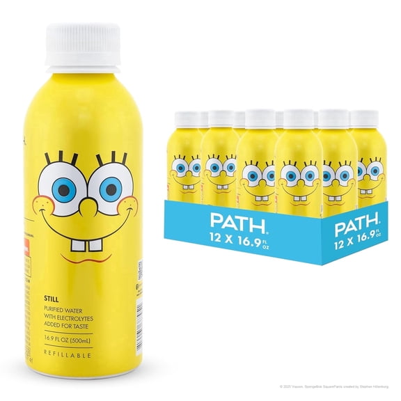 PATH Water Ultra-Purified Still Water, 16.9 fl oz, 12 pack Aluminum Bottles, Limited Edition Spongebob Squarepants