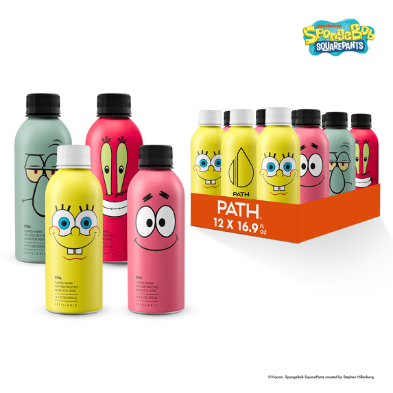 PATH Water Ultra-Purified Still Water, 16.9 fl oz, 12 pack Aluminum Bottles, Limited Edition Spongebob Variety Pack