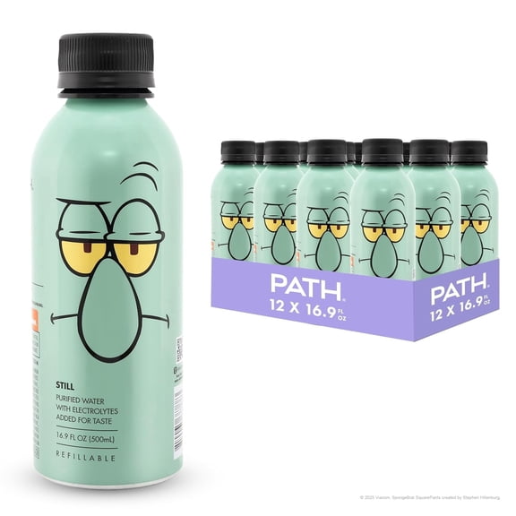 PATH Water Ultra-Purified Still Water, 16.9 fl oz, 12 Pack Aluminum Bottles, Limited Edition Squidward Tentacles