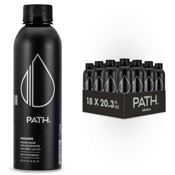 PATH Water Alkaline Bottled Water in Reusable Aluminum Bottle, 20.3 fl oz, 18 Pack