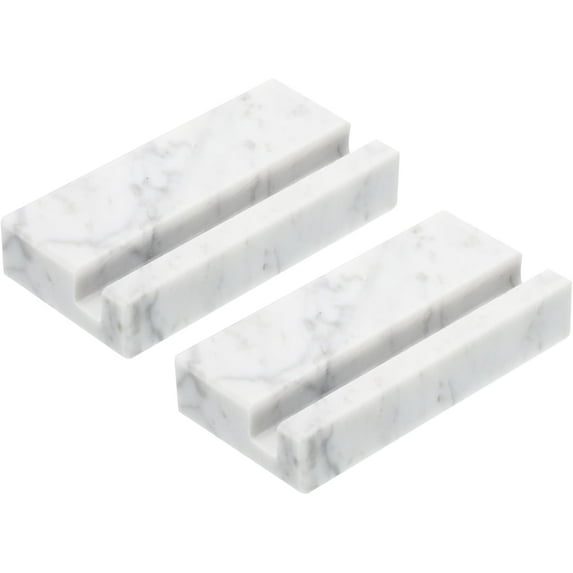 PATIKIL Business Card Holder for Desk, 2 Pack Marble Business Card Holders Stone Card Stand Organizer Cards Display for Office Exhibition, White