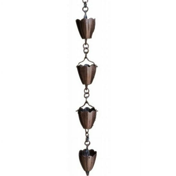PATINA Antique Copper Flower Cup Rain Chain
