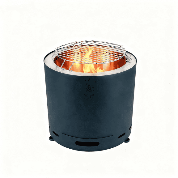 PATIO-IN 15 Inch Black Smokeless Fire Pit, Portable Stainless Steel Firepit with Carry Bag  for Patio, Backyard, Camping 