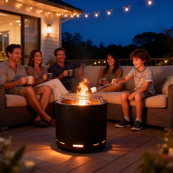 PATIO-IN 19 Inch Smokeless Fire Pit, Black Smokeless Firepit Outdoor with Poker Grill Grates and Carry Bag , Portable Outdoor Camping Fire Bowl for Patio Backyard Garden