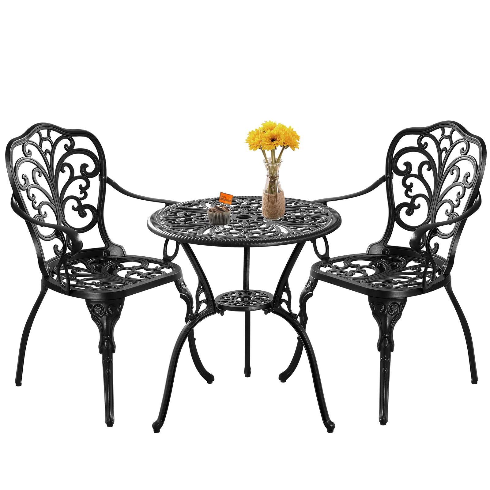 PATIO-IN Cast Aluminum 3 Piece Bistro Set, Table and 2 Chairs with ...