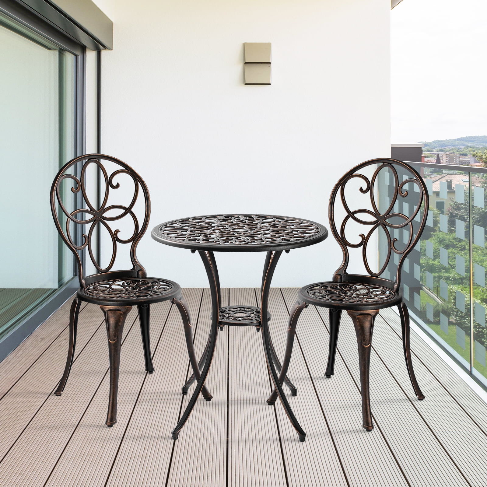 PATIO-IN 3 Piece Outdoor Bistro Set Cast Aluminum Patio Table and ...