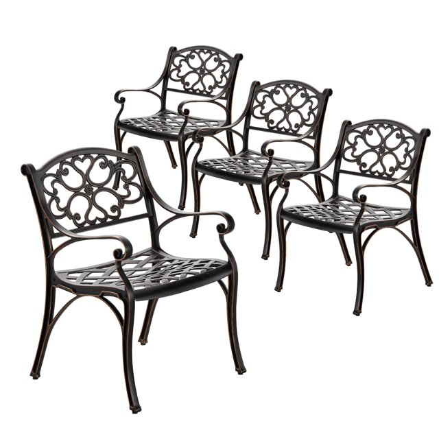 PATIOIN 4 Pieces Outdoor Bistro Chair Cast Aluminum Patio Dining