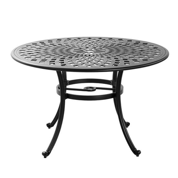 PATIO-IN 48" Round Patio Table Cast Aluminum Patio Bistro Table with 2.3" Umbrella Hole, Outdoor Patio Table for Garden,Black