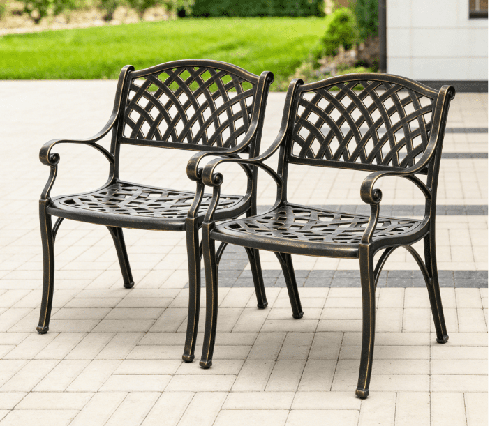PATIO-IN Cast Aluminum Outdoor Dining Patio Chairs Set of 2, Antique Bronze, Weatherproof Patio Furniture with Adjustable Feet for Garden, Porch, Poolside