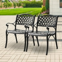 PATIO-IN Cast Aluminum Patio Chairs Set of 2, All Weather Outdoor Patio Dining Chairs with Arms,Metal Patio Chairs for Garden,Black