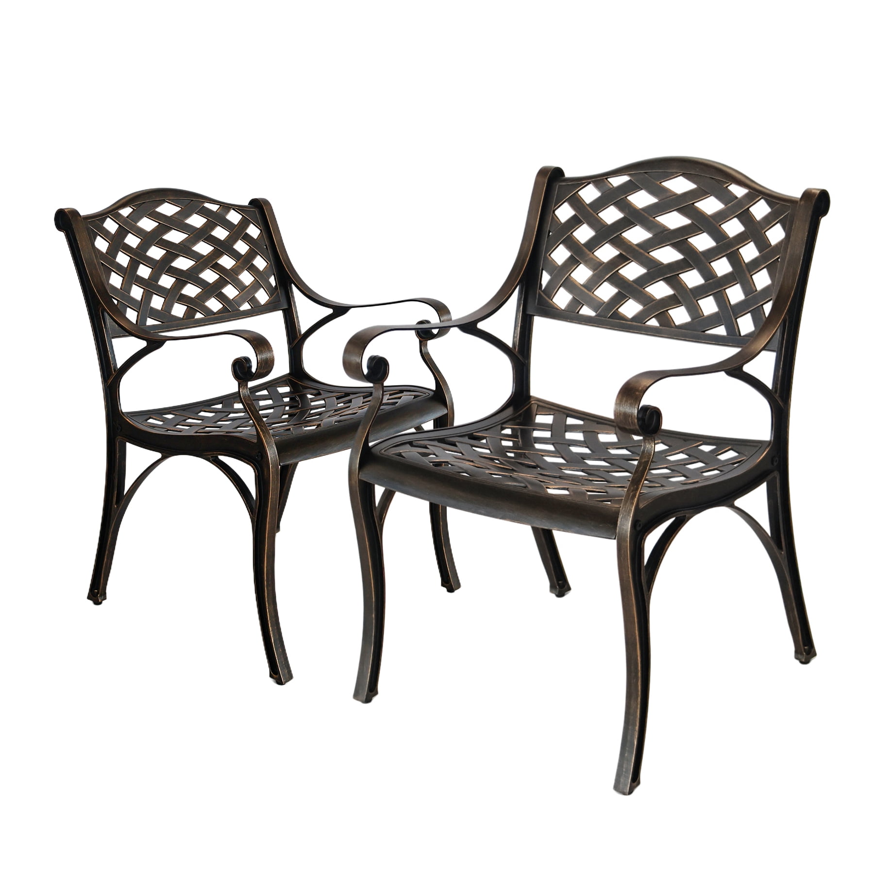 PATIO-IN 2-Piece Outdoor Cast Aluminum Dining Chairs with Armrests, Weather Resistant Patio Chairs, Bronze