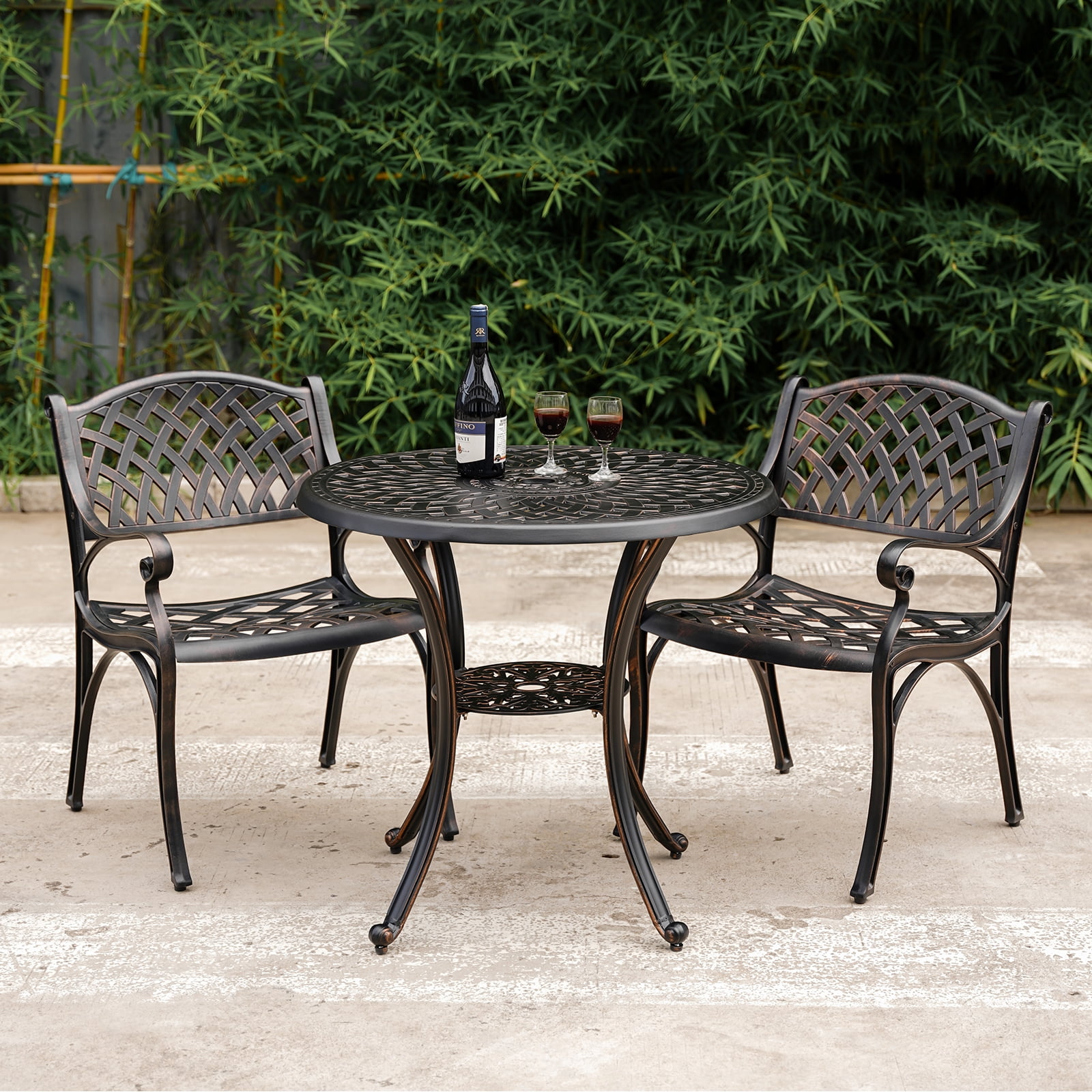 "PATIO-IN Cast Aluminum 3-Piece Bronze Furniture Set, Outdoor Bistro ...