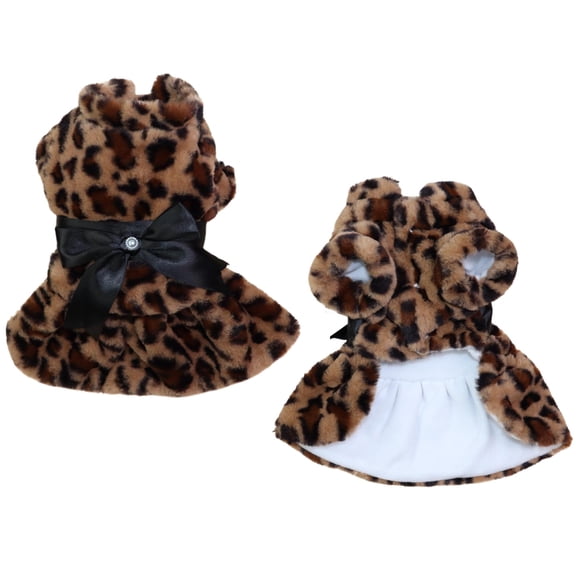 PATIO_PEACE_INC Warm Pet Dog Dress Bowknot Leopard Dogs Skirt Fleece Soft Small Puppy Dresses Pet Dog Cats Clothes Chihuahua Pug Apparel