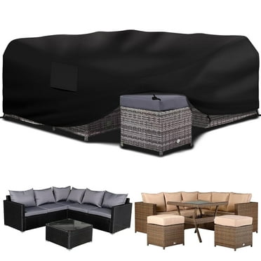 PATIO PLUS Garden Furniture Cover，Garden Table and Chairs Patio Set Cover Waterproof，Windproof, Anti-UV, 420D Oxford Fabric Outdoor Table Covers Rectangular 106 x 106 x 28 Inches  Black