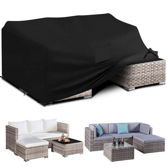 PATIO PLUS Garden Furniture Cover,Garden Table and Chairs Patio Set Cover Waterproof,Windproof, Anti-UV, 420D Oxford Fabric Outdoor Table Covers Rectangular 67 x 37 x 28 Inches Black