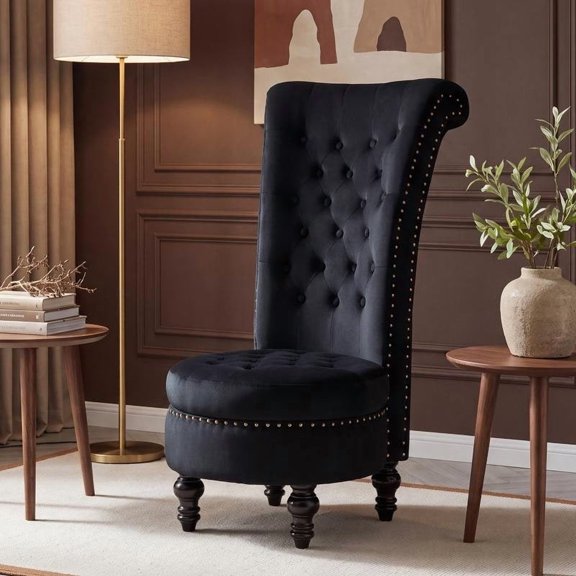 PATIOAK Velvet Accent Chair with Hidden Storage, High Back with Button Tufting and Nailhead Trim for Living Room and Bedroom, Black