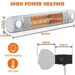PATIOBOSS Eletric Patio Heater, Wall Mounted Infrared Heater with 2 Led Light, Remote Control, Outdoor Heater for Garage Backyard, 1500W
