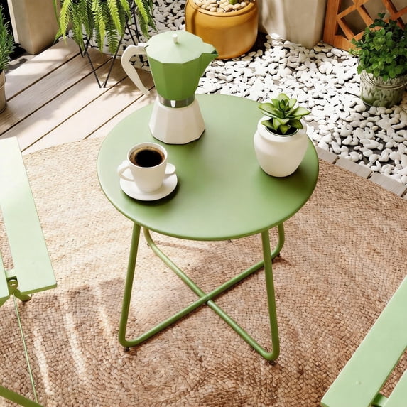 Decksplore Metal Outdoor Patio Side Table, Round Weather Resistant End Table, Bean Green