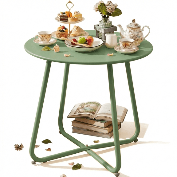 PATIOEASY 18‘ Outdoor Side Table, End Table with Adjustable Feet,Round End Tables for living room, Balcony Porch Deck Poolside,Yard-Green
