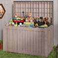 thumbnail image 1 of PATIOEASY 280 Gallon Outdoor Storage Box Waterproof Lockable Resin Deck Box, Patio Storage Bin for Storing Furniture, Tools, UV-Resistant Brown, 1 of 8