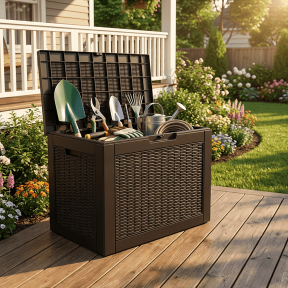 PATIOEASY 30 Gallon Resin Deck Box,Waterproof & UV-Resistant Toy Box ,Outdoor Garden Tools and Tools Storage, Outside Storage Boxes for Furniture, Garden Tools and Tools Storage-Black