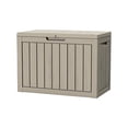 thumbnail image 1 of PATIOEASY 45 Gallon Lockable Resin Deck Box, Outdoor Cushion Storage Toy Box,Waterproof & UV-Resistant Outdoor Storage Box for Garden Tools and Outdoor Cushion Storage,Toy Storage, Brown, 1 of 8
