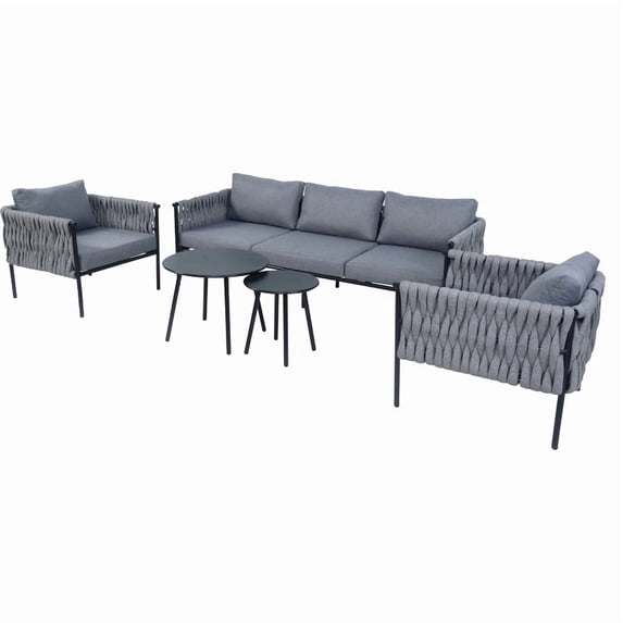PATIOEASY 5-Piece Outdoor Conversation Furniture Set with Seat Cushions,All-Weather Patio Conversation Set Outdoor Furniture for Backyard Balcony-Gray