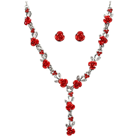 PATKAW 1 Set Roses Flowers Necklace​ and Earrings Set Women Wedding Party Jewelry