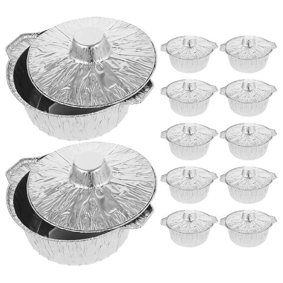 PATKAW 12pcs Disposable Baking Cups Tin Foil Pans BBQ Tinfoil Bowls Pans with Lids