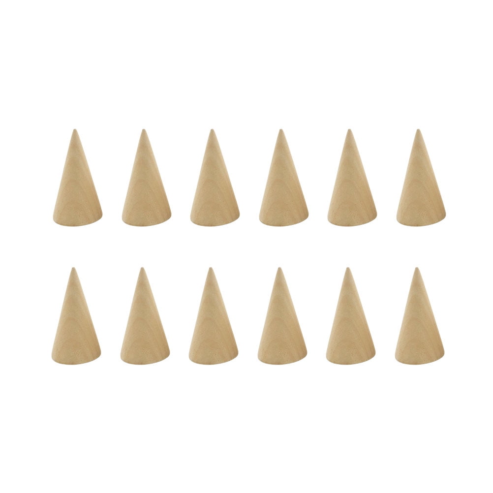 PATKAW 12pcs Lotus Wood Ring Display Stand Conical Jewelry Display