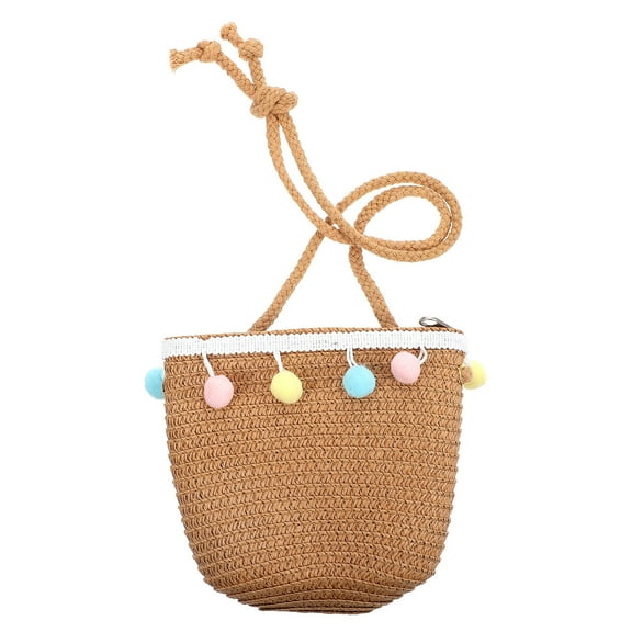 PATKAW 1pc Straw Bag Children's Handbag Children's Straw Bag Beach Bag (Khaki)