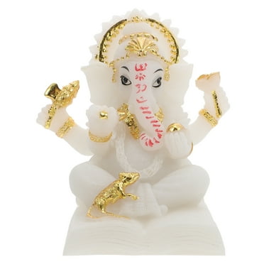 SEWCHICS White Resin Elephant God Statue for Home Decor Small Buddha Idol Craft 4.7 Inches
