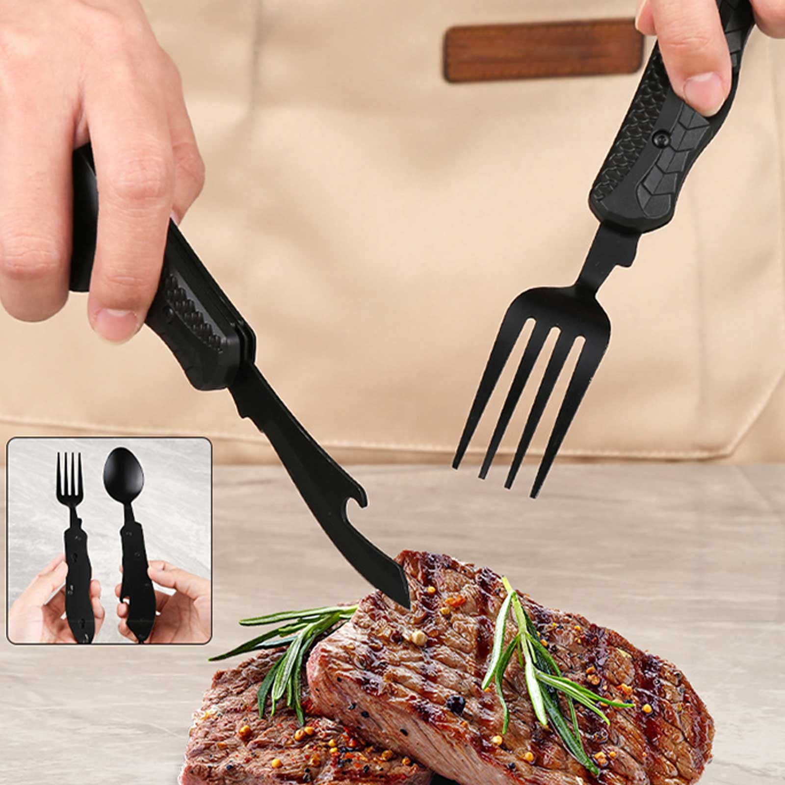 PATLOLAV 3in1 Camping Utensils,Outdoor Folding Multifunctional