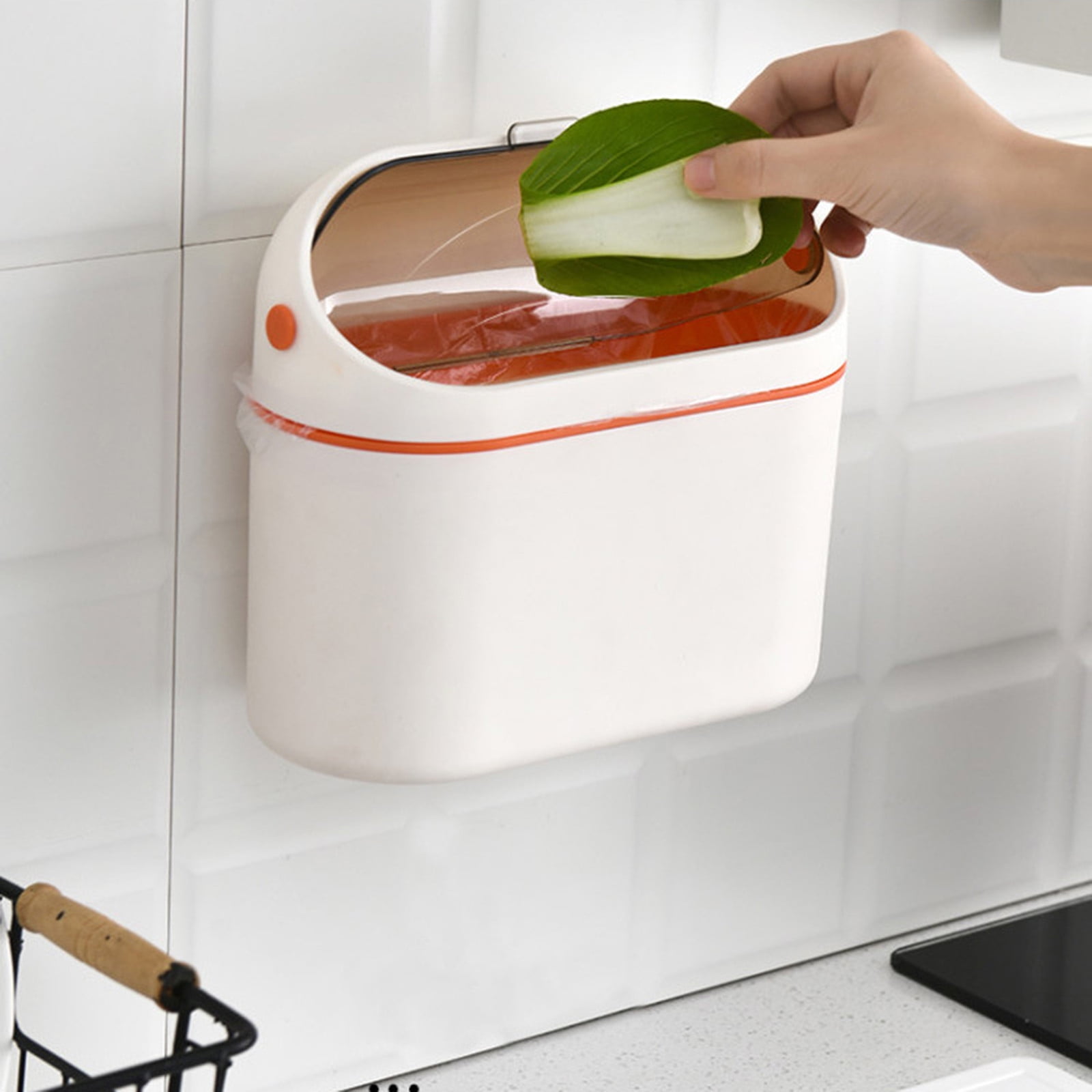 PATLOLAV Tiny Trash Can with Swing Lid, Plastic Desktop Mini Waste Can