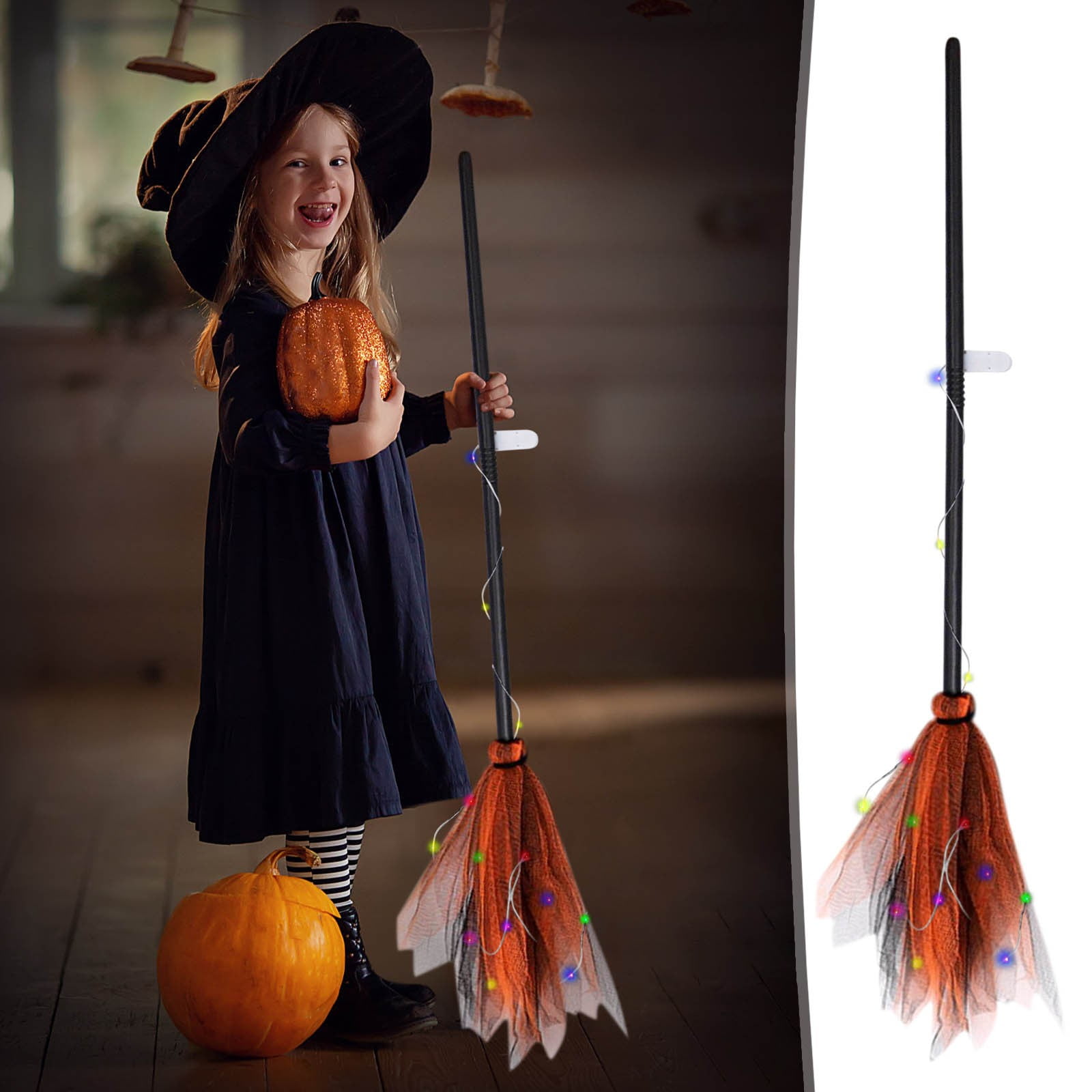 PATLOLAV Witch Broom Halloween Decoration LED Light, Plastic Witch