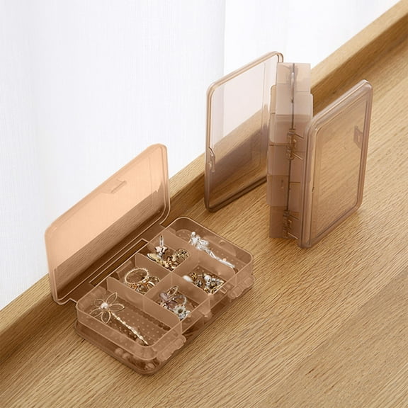 PATLOLLAV 1 Pack Double Compartment Portable Jewelry Box Plastic Transparent Earrings Storage Box 10 Grid Mini Storage Box Jewelry Display Case Travel Storage Case for Rings, Earrings, Beads