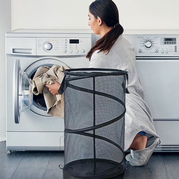 PATLOLLAV 1 Pcs Collapsible Laundry Basket Foldable Mesh Hamper with Handles for Laundry Room, Bathroom, Kids Room, College Dorm, Travel, Storage Organizer