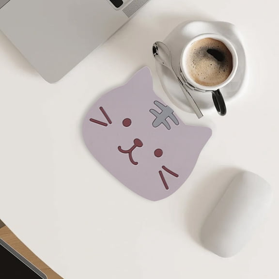 PATLOLLAV 1 Pcs Cute Kitty Silicone Coaster, Non-Slip Cup Mats for Desk Drink Table Decor Kawaii Accessories Gift Choice