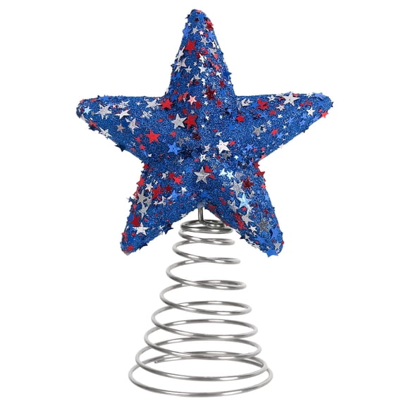 PATLOLLAV 1 Pcs Glitter Star Tree Topper, Patriotic Red White Blue Star Tree Topper for Independence Day Memorial Day Election Events Christmas Decoration
