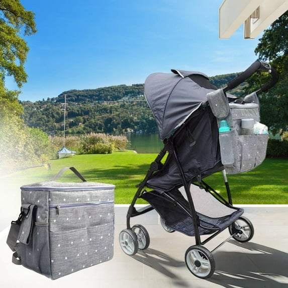 PATLOLLAV 1 Pcs Large Capicity Stroller Organizer Bag with Cup Holder and Side Mesh Storage Compartment, Stroller Bag Caddy Organizer Stroller Accessories Fits All Strollers Travel Essentials