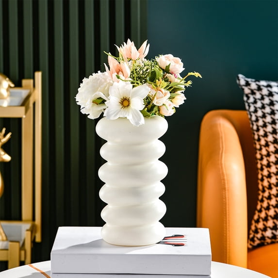 PATLOLLAV 1 Pcs Plastic Vase, Geometric Imitation Ceramic Vase, Unbreakable Centerpieces Flower Arrangement Decorative Vase for Table Entryway Shelf TV Cabinet Living Room Bedroom Office Decor