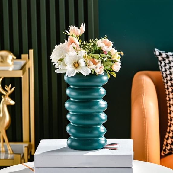PATLOLLAV 1 Pcs Plastic Vase, Geometric Imitation Ceramic Vase, Unbreakable Centerpieces Flower Arrangement Decorative Vase for Table Entryway Shelf TV Cabinet Living Room Bedroom Office Decor