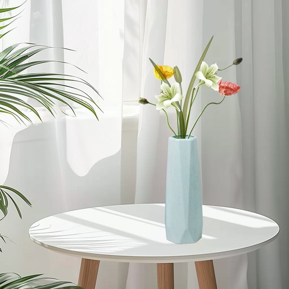 PATLOLLAV 1 Pcs Plastic Vase, Geometric Imitation Ceramic Vase, Unbreakable Centerpieces Flower Arrangement Decorative Vase for Wedding Decor, Home Decor, Arranging Bouquets
