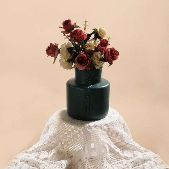 PATLOLLAV 1 Pcs Plastic Vase, Small Imitation Ceramic Carved Vase, Unbreakable Centerpieces Flower Arrangement Decorative Vase for Table, Kitchen Shelf, Home, Living Room, Bedroom, Office Decor